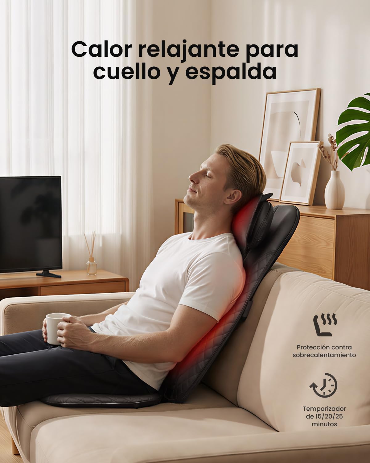 RENPHO Masajeador Espalda Electrico para Silla, Cojín de Masaje, Shiatsu Silla de Masaje con Calor para Toda la Espalda y Cuello, Altura Ajustable, Uso en Casa y Oficina - 5