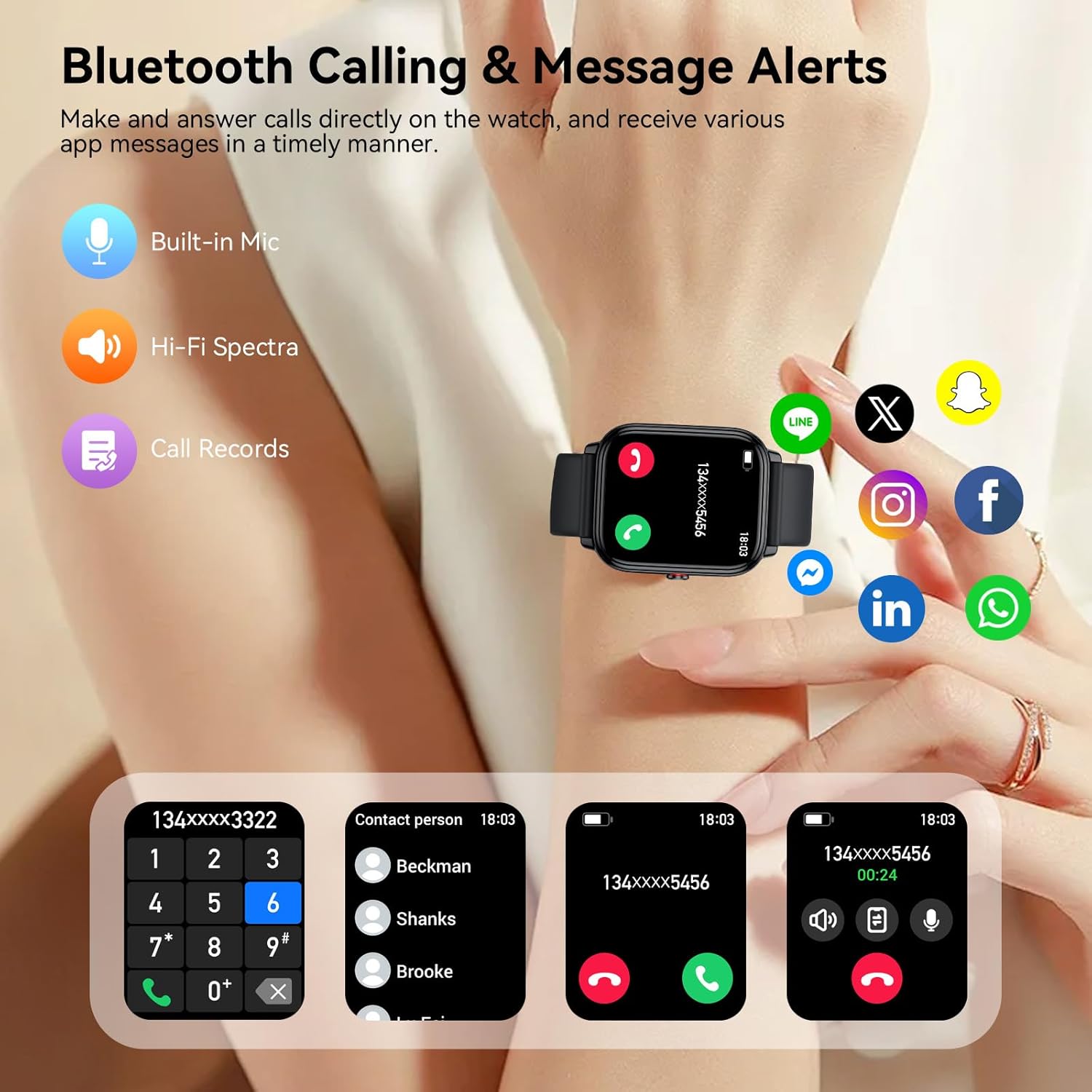 Reloj Inteligente Hombre Mujer, 1.83"HD Smartwatch con Llamadas Bluetooth, Batería de 1000mAh, Autonomía de 20 Días, Impermeable IP68, 110+ Deportivos Modos, Reloj Deportivo para Android iOS - 4