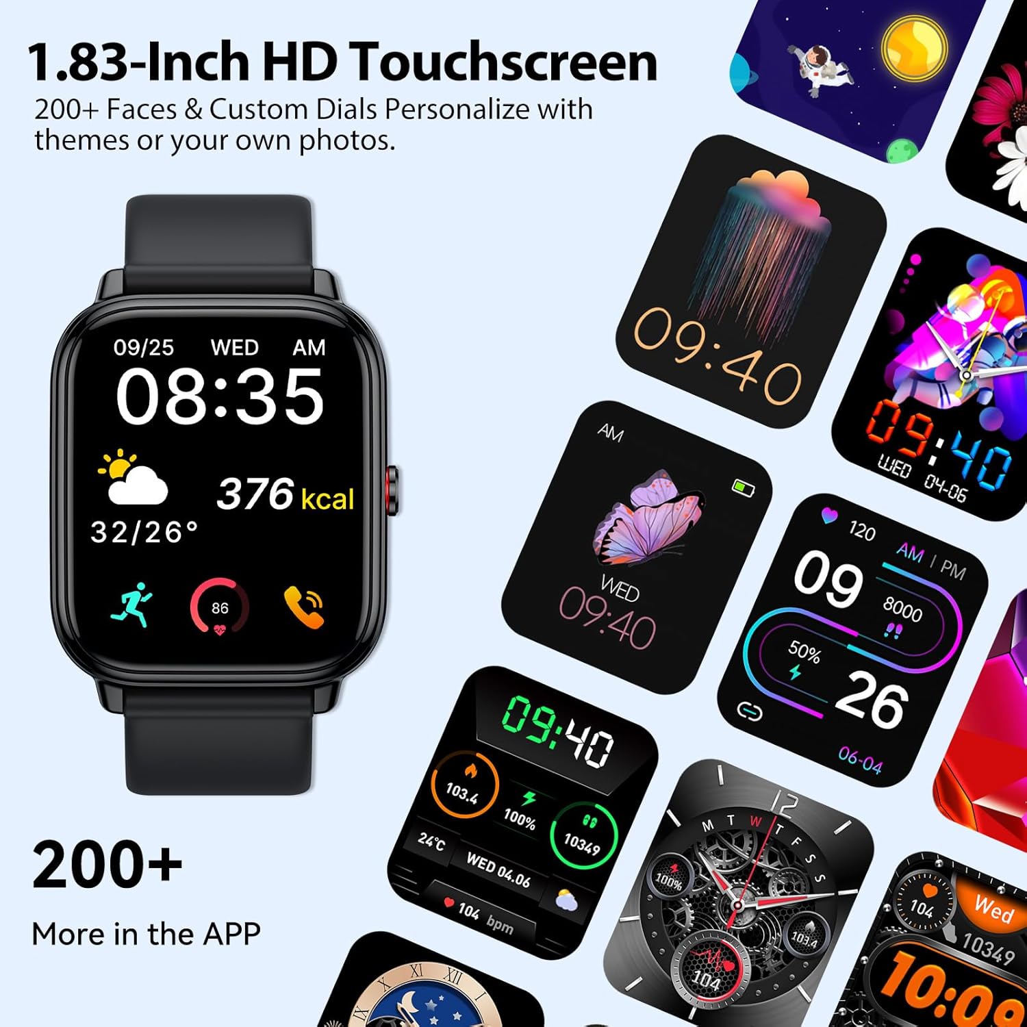 Reloj Inteligente Hombre Mujer, 1.83"HD Smartwatch con Llamadas Bluetooth, Batería de 1000mAh, Autonomía de 20 Días, Impermeable IP68, 110+ Deportivos Modos, Reloj Deportivo para Android iOS - 5