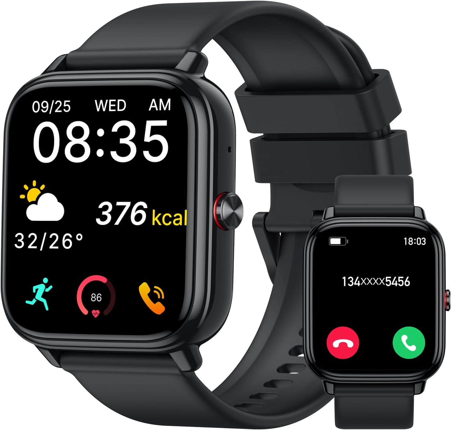 Reloj Inteligente Hombre Mujer, 1.83"HD Smartwatch con Llamadas Bluetooth, Batería de 1000mAh, Autonomía de 20 Días, Impermeable IP68, 110+ Deportivos Modos, Reloj Deportivo para Android iOS - 1