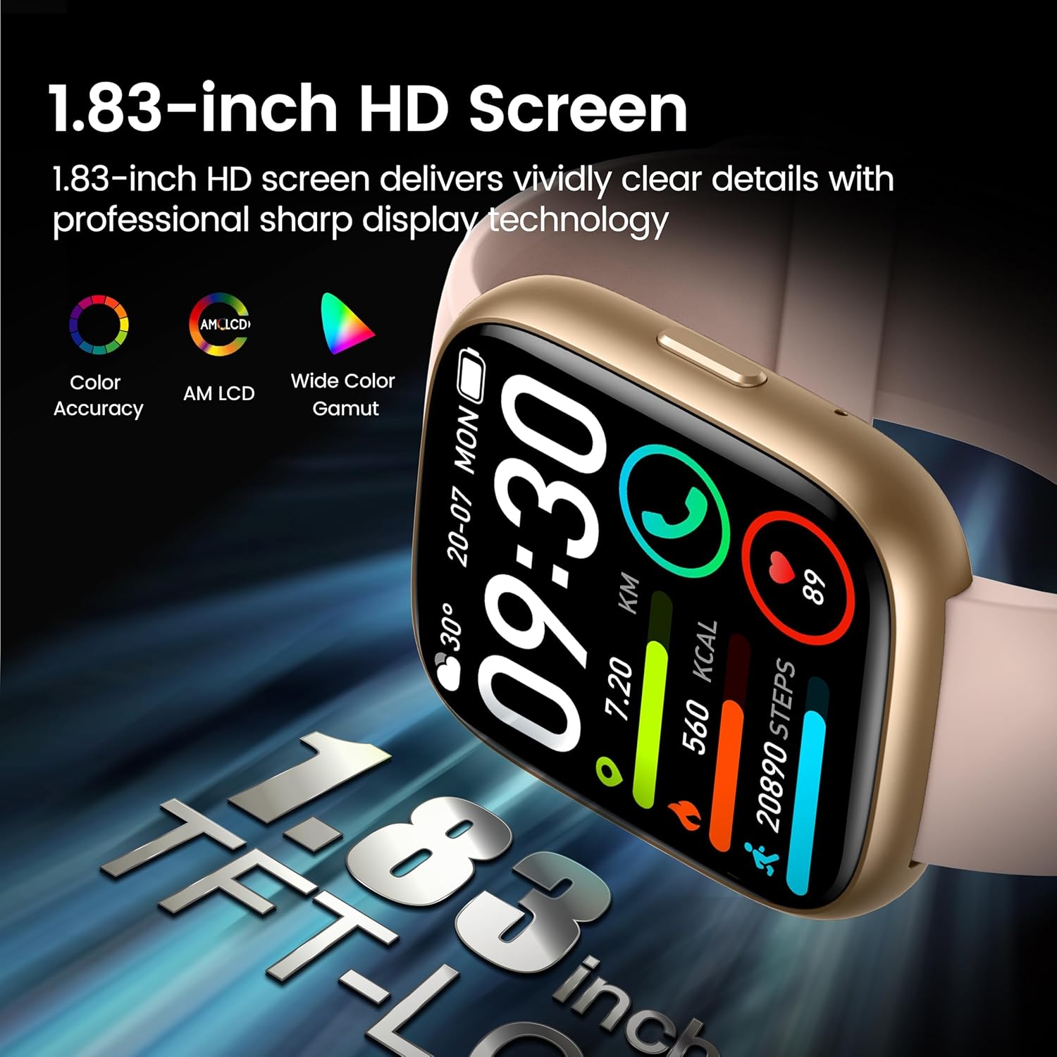 Reloj Inteligente Hombre Mujer con Alexa, 1,83" Smartwatch con Llamadas Bluetooth,120+ Deportivos Smart Watch con Pulsómetro/Podómetro/Monitor de Sueño, IP68 Pulsera Actividad para Android iOS, Rosa - 3