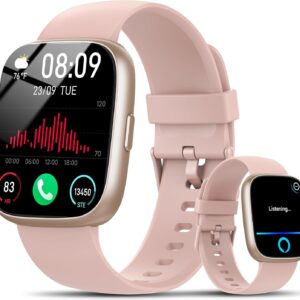 Reloj Inteligente Hombre Mujer con Alexa, 1,83" Smartwatch con Llamadas Bluetooth,120+ Deportivos Smart Watch con Pulsómetro/Podómetro/Monitor de Sueño, IP68 Pulsera Actividad para Android iOS, Rosa