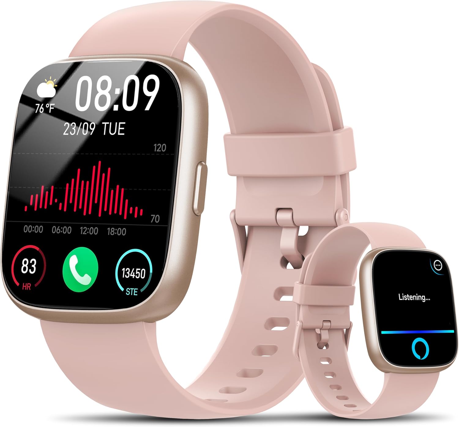 Reloj Inteligente Hombre Mujer con Alexa, 1,83" Smartwatch con Llamadas Bluetooth,120+ Deportivos Smart Watch con Pulsómetro/Podómetro/Monitor de Sueño, IP68 Pulsera Actividad para Android iOS, Rosa - 1