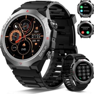 Reloj Inteligente Hombre Mujer con Llamadas, 1.39" Militar Smartwatch con 110+ Modos Deportivos, Monitor de Ritmo Cardíaco y Sueño. Pulsera Actividad IP68 Impermeable para Android iOS, Negro