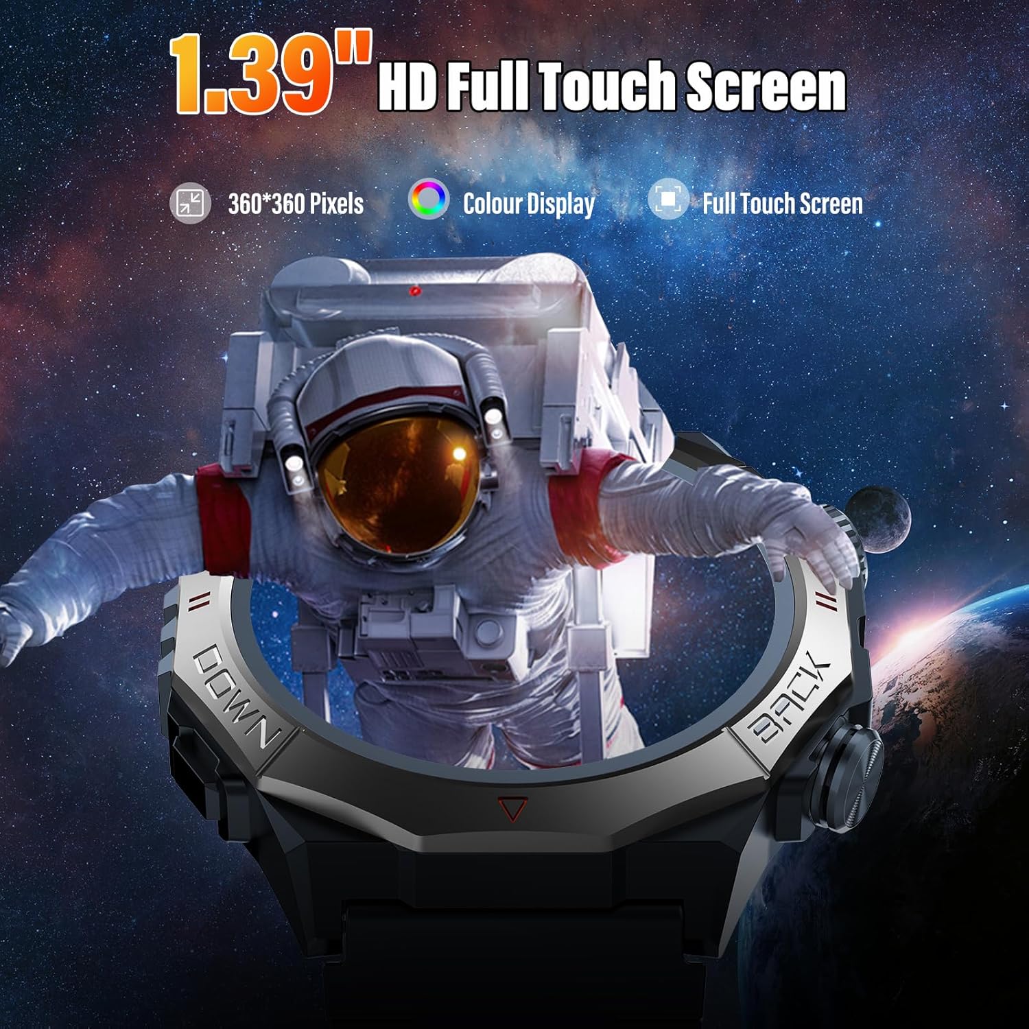 Reloj Inteligente Hombre Mujer con Llamadas, 1.39" Militar Smartwatch con 110+ Modos Deportivos, Monitor de Ritmo Cardíaco y Sueño. Pulsera Actividad IP68 Impermeable para Android iOS, Negro - 4