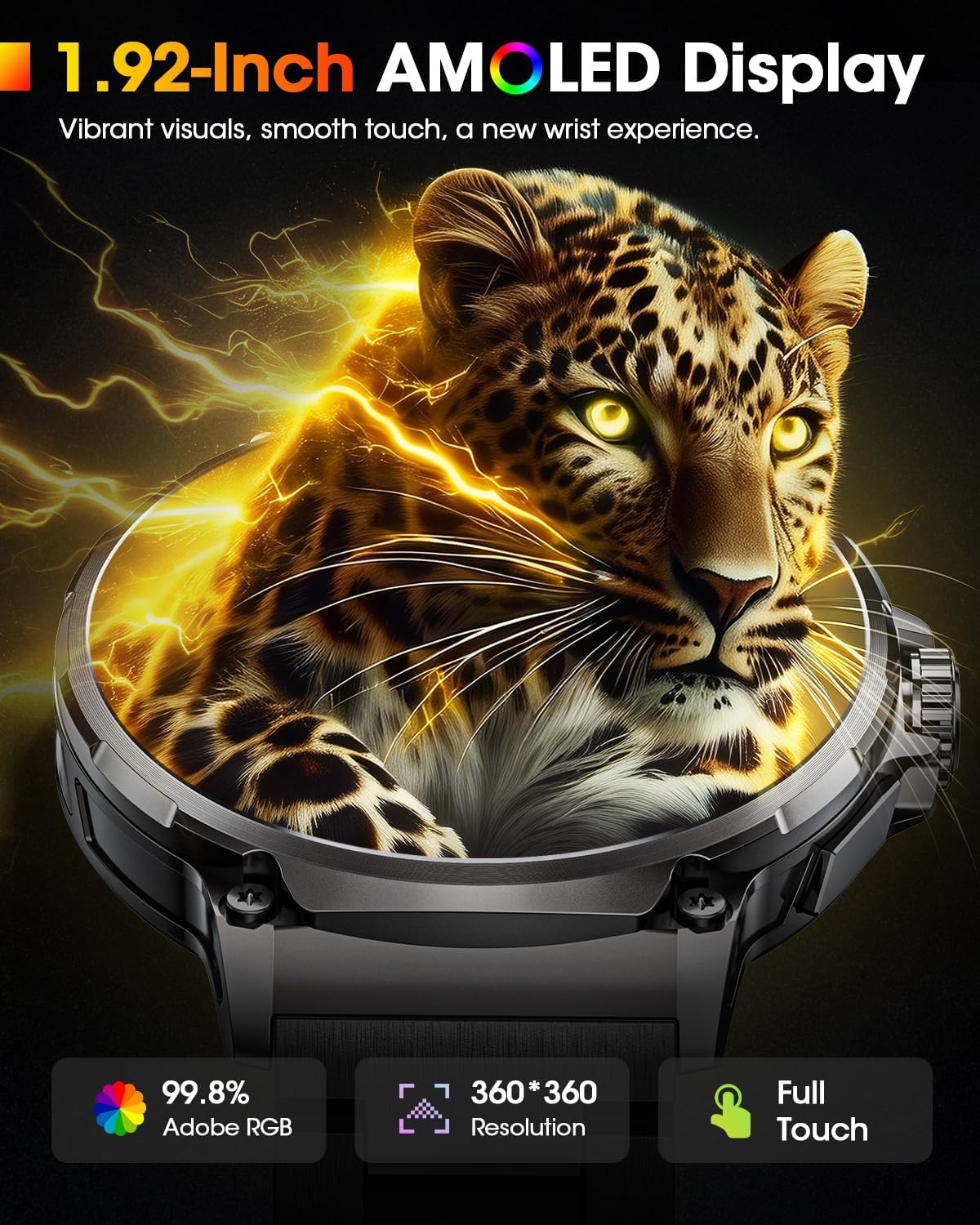 Reloj Inteligente Hombre con 1000mAh Batería, 1.92" AMOLED, 5ATM Impermeable Smartwatch Militar con Llamadas, 120+ Modos Deportivos, 24/7 Pulsómetro/Sueño/Podómetro Pulsera Actividad Android iOS Negro - 2