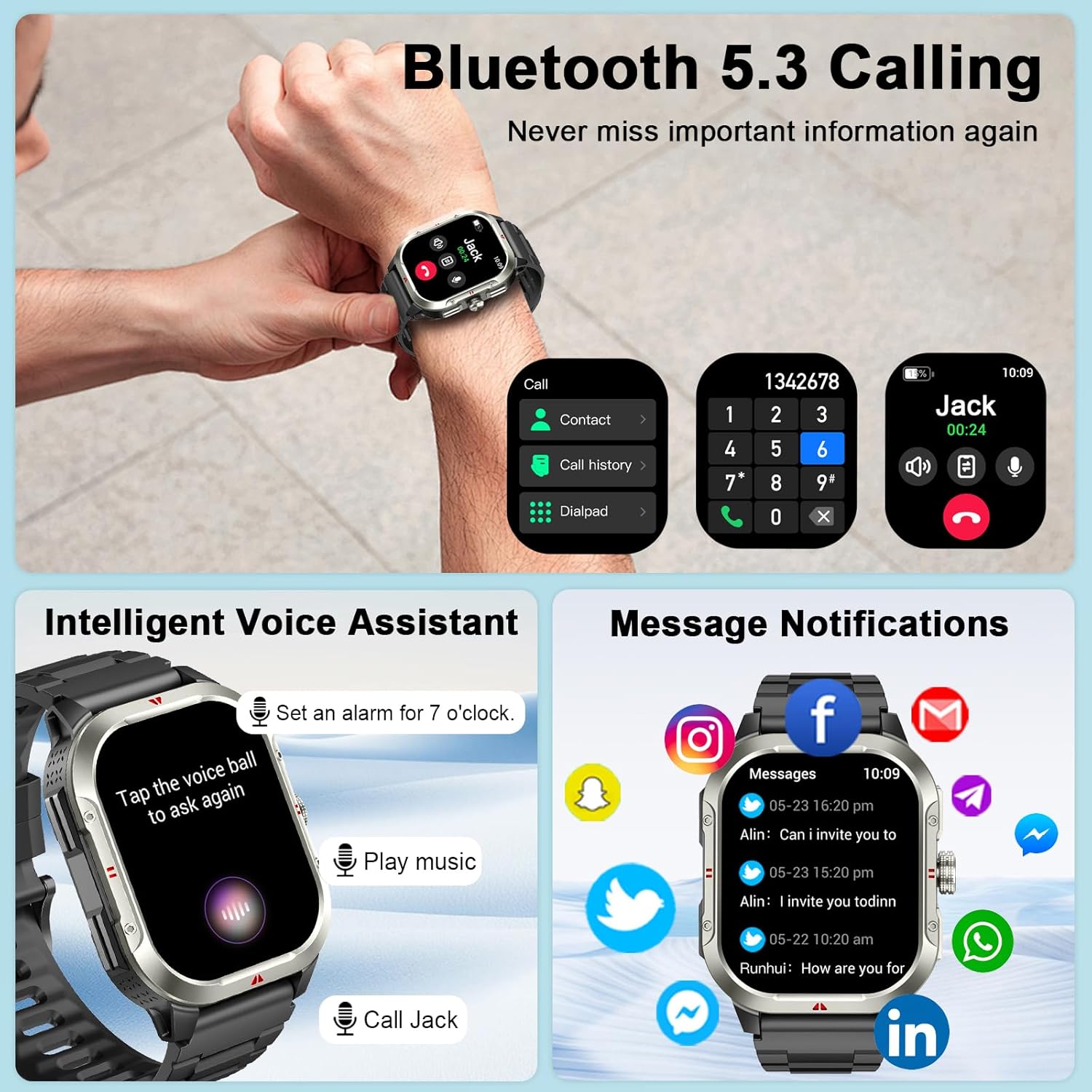 Reloj Inteligente Hombre con GPS, 2.06'' HD Smartwatch con Llamadas Bluetooth, IP68 Fitness Tracker con 110+ Modos Deportivos, Monitor de Sueño/Podómetro/Pulsómetro/SpO2 Smart Watch para Android iOS - 3