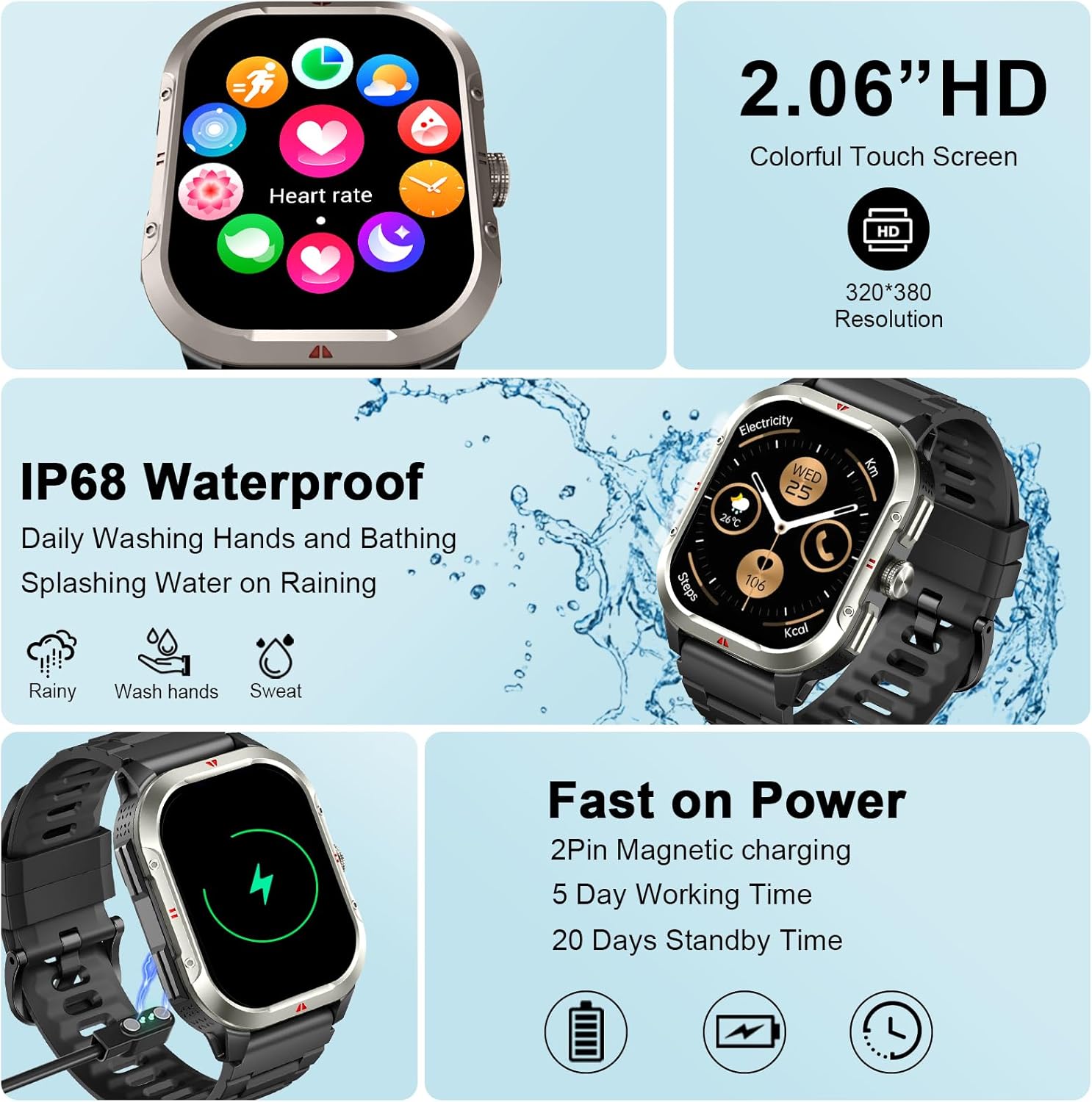 Reloj Inteligente Hombre con GPS, 2.06'' HD Smartwatch con Llamadas Bluetooth, IP68 Fitness Tracker con 110+ Modos Deportivos, Monitor de Sueño/Podómetro/Pulsómetro/SpO2 Smart Watch para Android iOS - 4