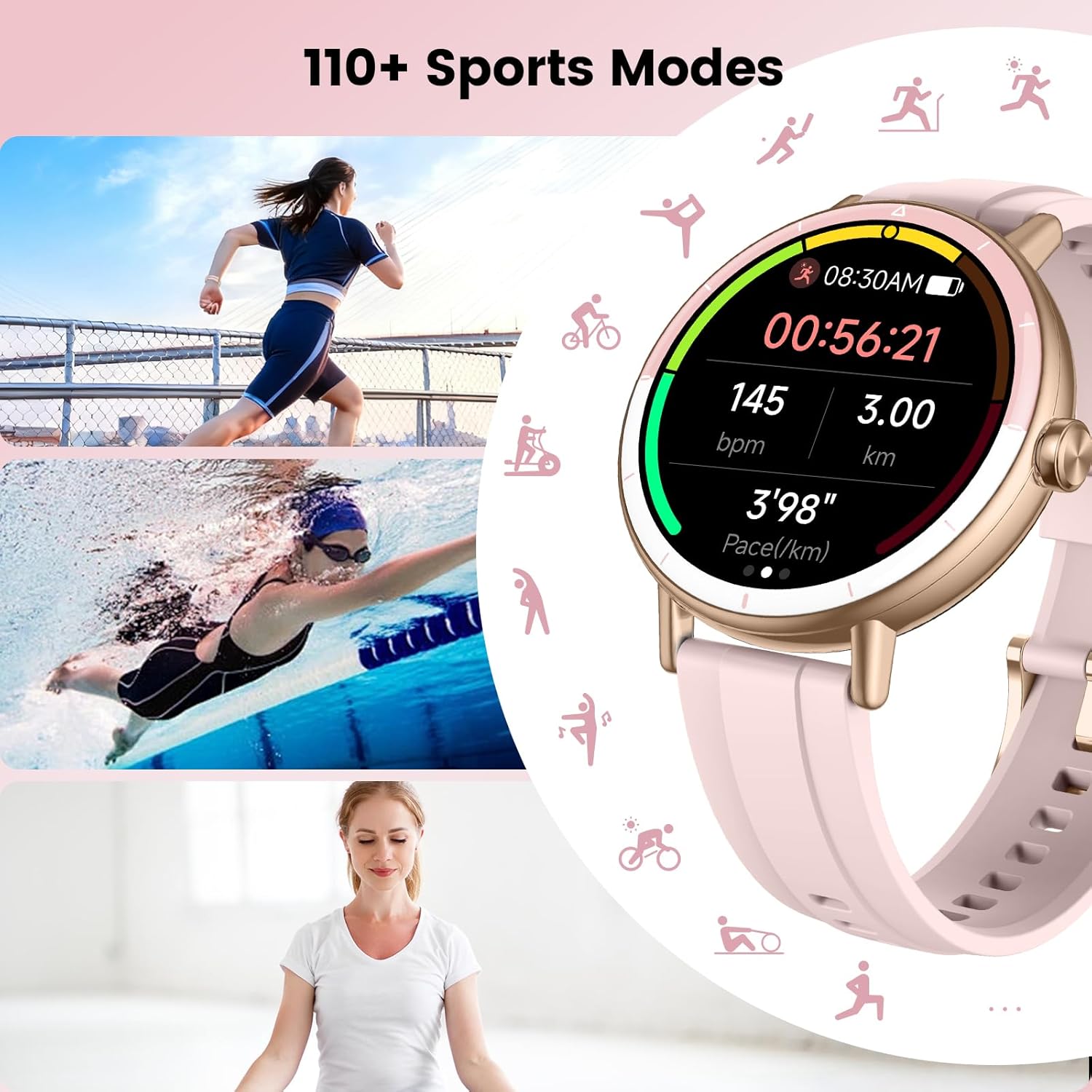 Reloj Inteligente Mujer, 1.27" HD Smartwatch Mujer con Llamadas Bluetooth, 2026 Smart Watch con Pulsómetro/Monitor de Sueño/Podómetro, IP68 Pulsera Actividad con 110+ Modos Deportivos para Android iOS - 2
