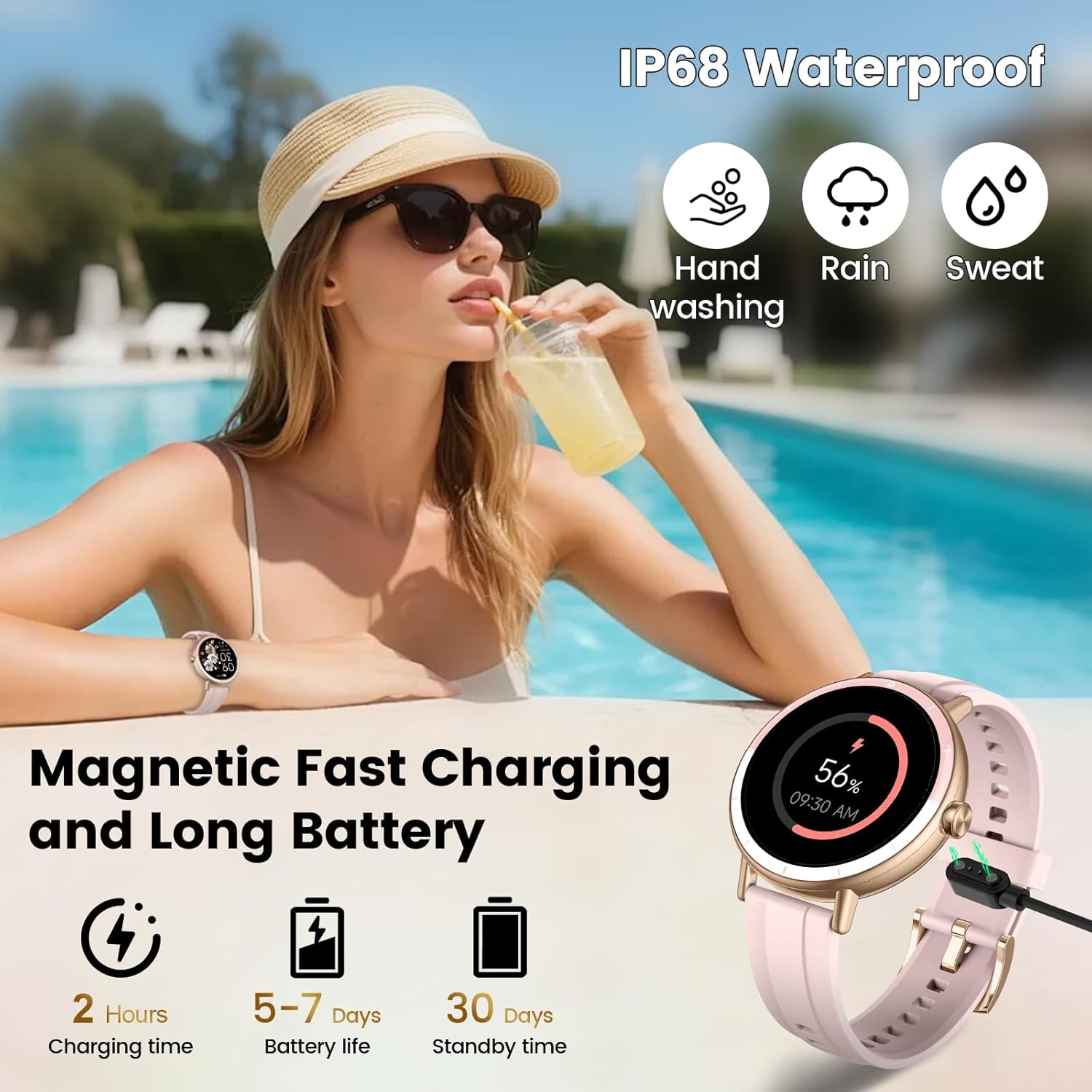 Reloj Inteligente Mujer, 1.27" HD Smartwatch Mujer con Llamadas Bluetooth, 2026 Smart Watch con Pulsómetro/Monitor de Sueño/Podómetro, IP68 Pulsera Actividad con 110+ Modos Deportivos para Android iOS - 3