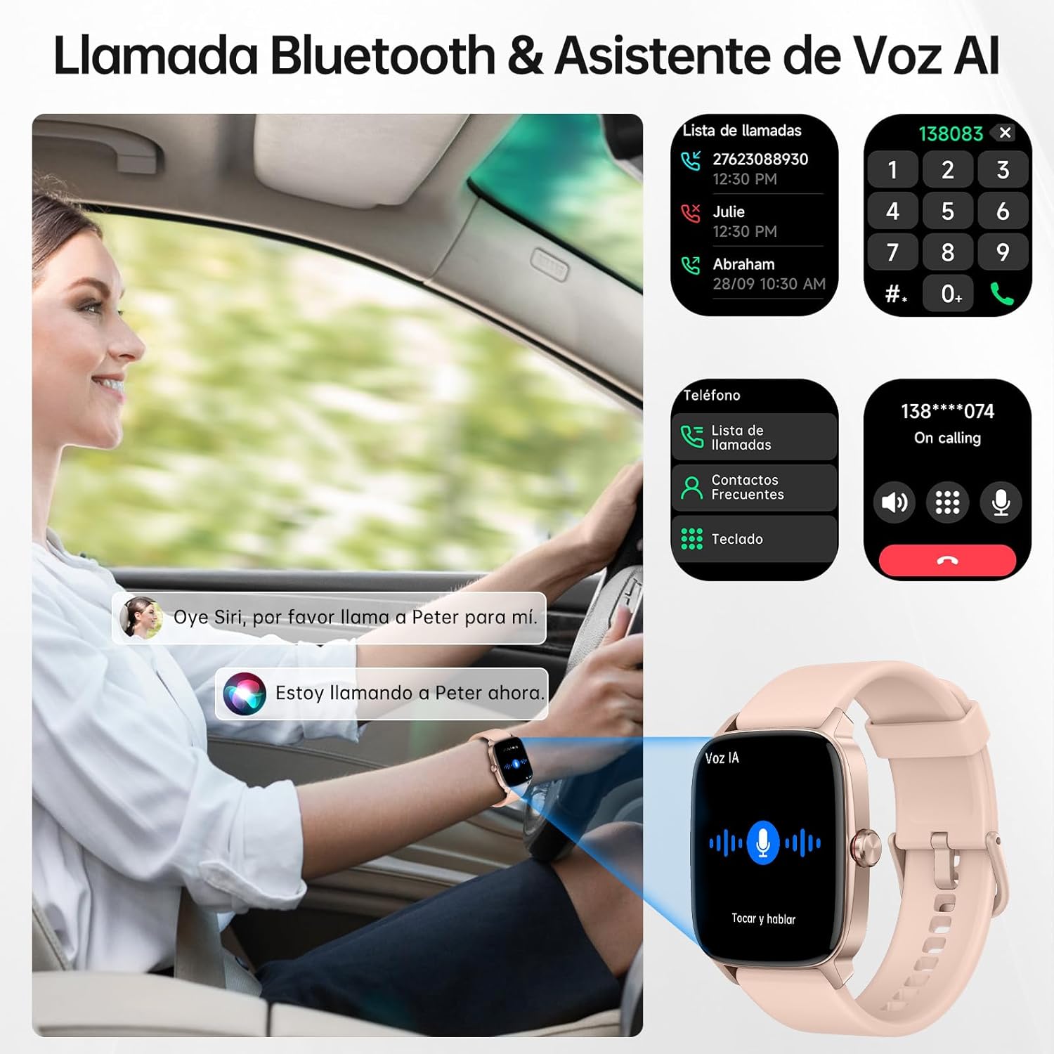 Reloj Inteligente Mujer Hombre con Llamadas Bluetooth y Voz AI, 1.85'' Smartwatch con Whatsapp Notificación, Pulsómetro/SpO2/Sueño/Podómetro, 110+ Modos Deportivos, Impermeable IP68 para iOS/Android - 2