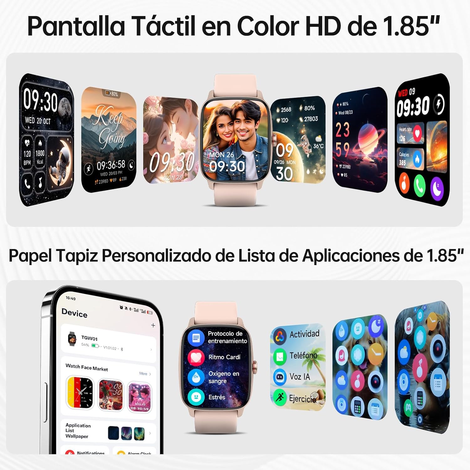 Reloj Inteligente Mujer Hombre con Llamadas Bluetooth y Voz AI, 1.85'' Smartwatch con Whatsapp Notificación, Pulsómetro/SpO2/Sueño/Podómetro, 110+ Modos Deportivos, Impermeable IP68 para iOS/Android - 4
