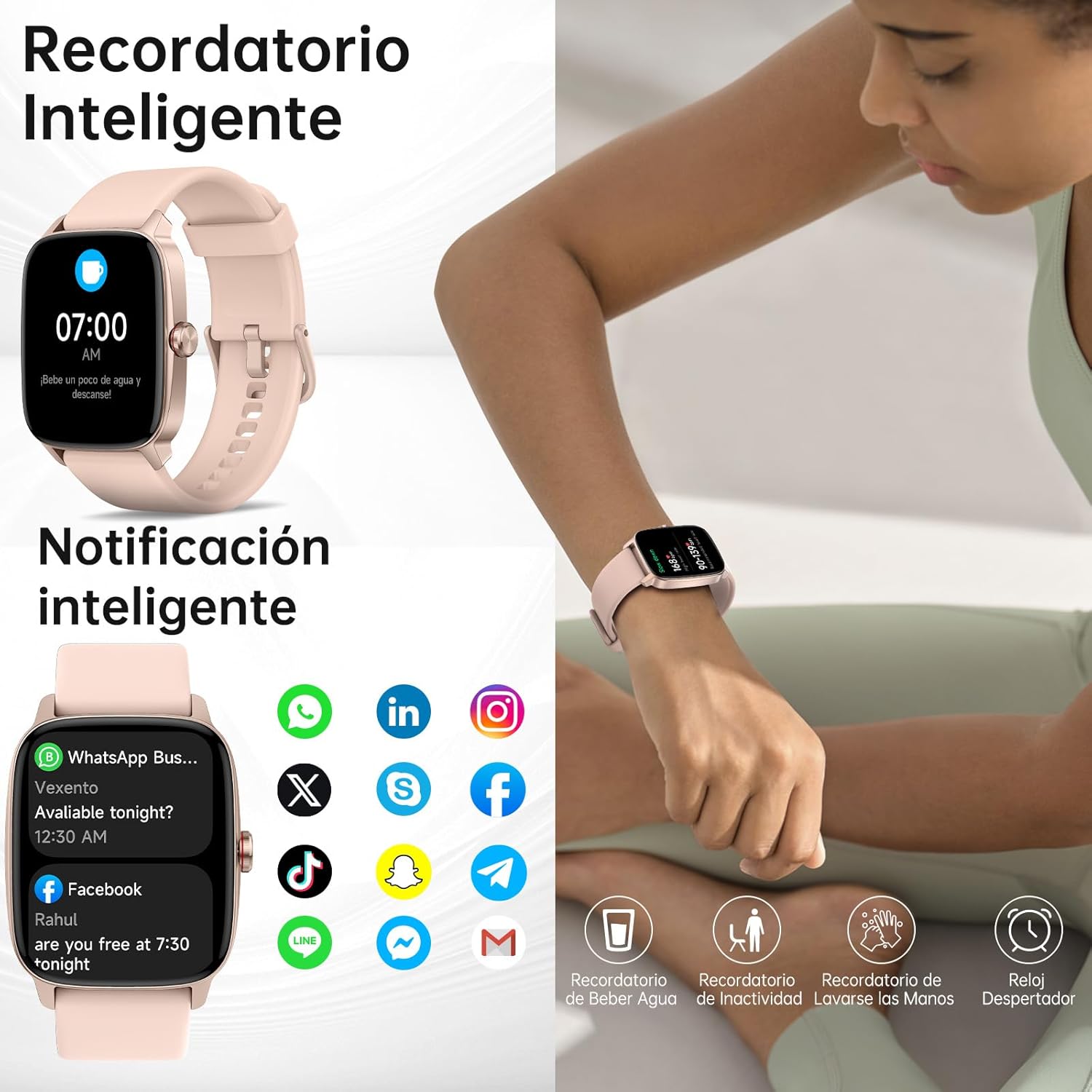 Reloj Inteligente Mujer Hombre con Llamadas Bluetooth y Voz AI, 1.85'' Smartwatch con Whatsapp Notificación, Pulsómetro/SpO2/Sueño/Podómetro, 110+ Modos Deportivos, Impermeable IP68 para iOS/Android - 5