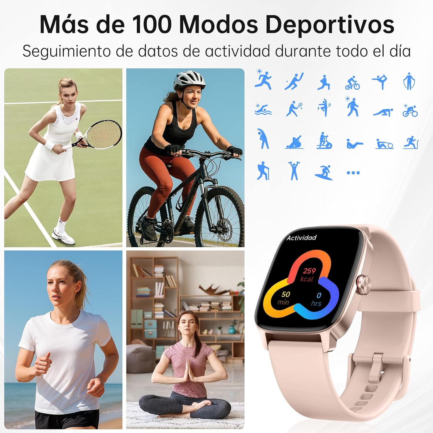 Reloj Inteligente Mujer Hombre con Llamadas Bluetooth y Voz AI, 1.85'' Smartwatch con Whatsapp Notificación, Pulsómetro/SpO2/Sueño/Podómetro, 110+ Modos Deportivos, Impermeable IP68 para iOS/Android - 6