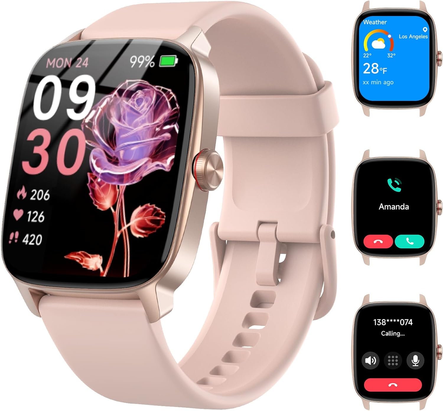 Reloj Inteligente Mujer Hombre con Llamadas Bluetooth y Voz AI, 1.85'' Smartwatch con Whatsapp Notificación, Pulsómetro/SpO2/Sueño/Podómetro, 110+ Modos Deportivos, Impermeable IP68 para iOS/Android - 1