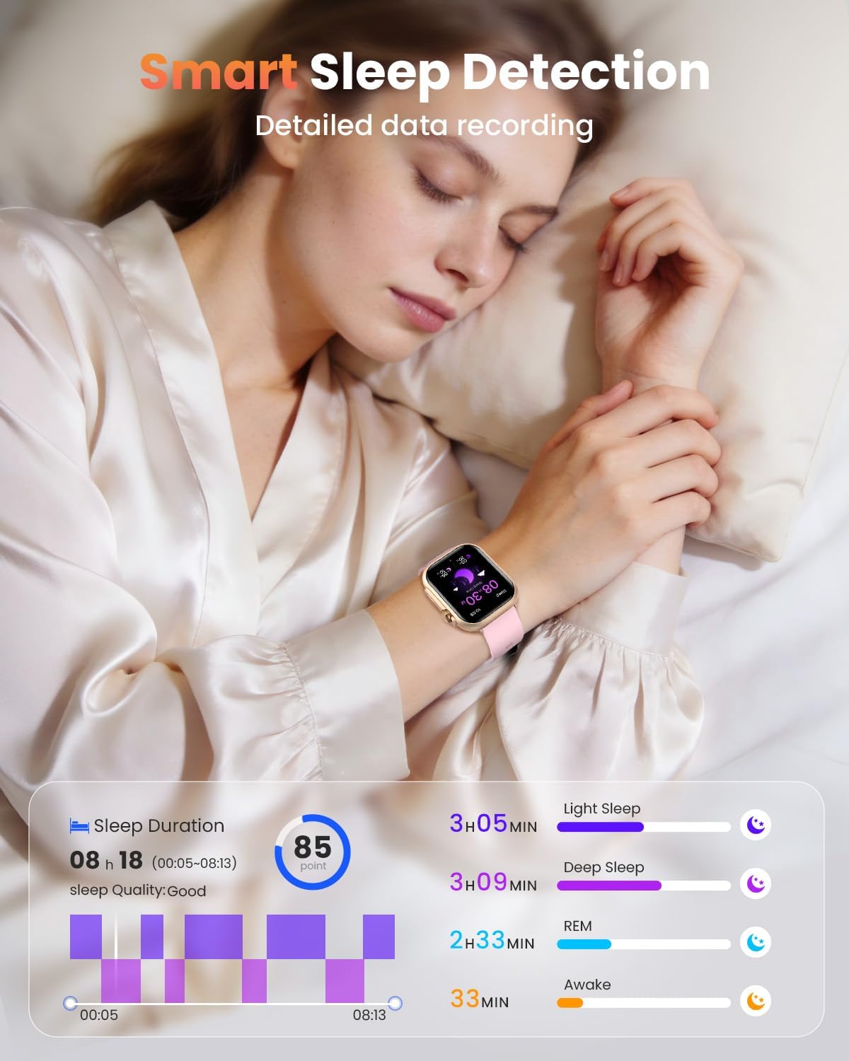 Reloj Inteligente Mujer con Autonomía 100 Días, 1000mAh Batería Grande, 1.83" Smartwatch Mujer con Llamadas, SpO2, Pulsómetro, Sueño, 120+ Modos Deportivos Calorías IP68 Podómetro Android iOS Rosa Oro - 4