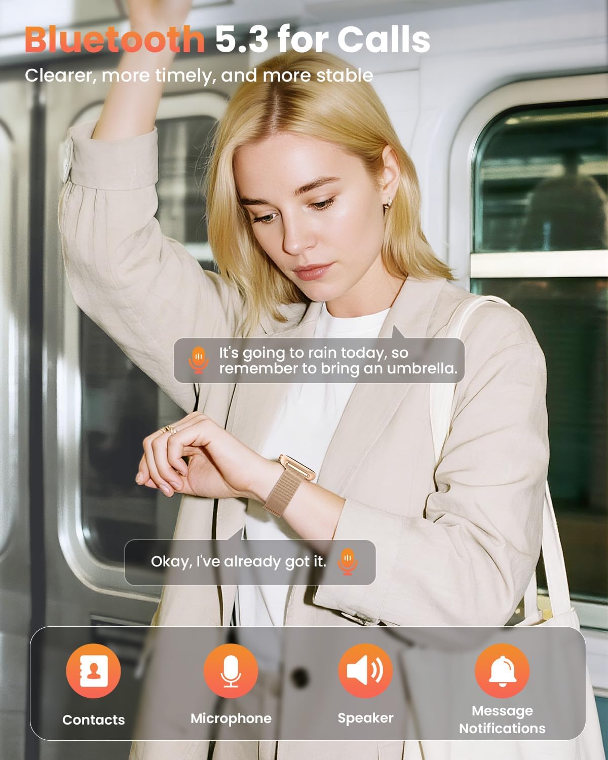 Reloj Inteligente Mujer con Autonomía 100 Días, 1000mAh Batería Grande, 1.83" Smartwatch Mujer con Llamadas, SpO2, Pulsómetro, Sueño, 120+ Modos Deportivos Calorías IP68 Podómetro Android iOS Rosa Oro - 6