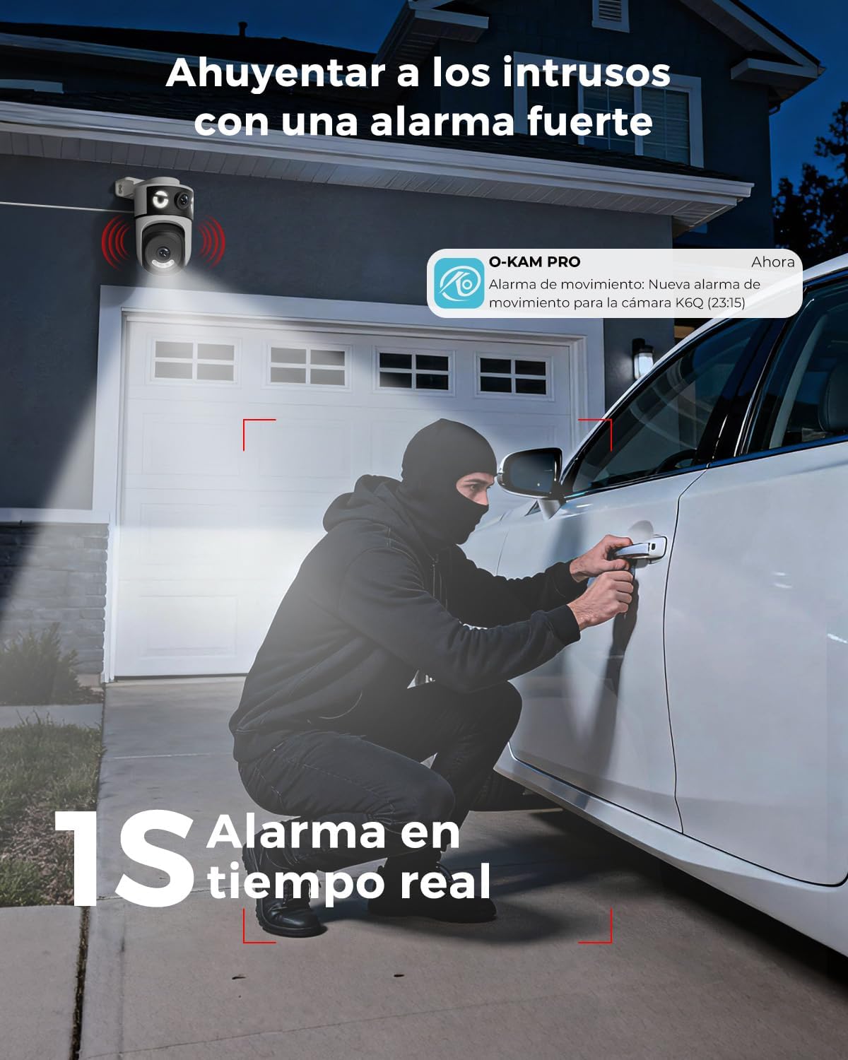 Reobiux 2K Camara Vigilancia WiFi Exterior con Doble Lente, Cámara IP Vigilancia Domicilio con Visión Nocturna Color, Seguimiento Automático, Audio Bidireccional, Grabación Continua 24/7, IP66 - 3