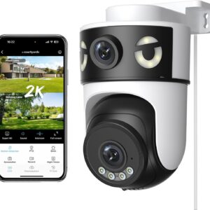 Reobiux 2K Camara Vigilancia WiFi Exterior con Doble Lente, Cámara IP Vigilancia Domicilio con Visión Nocturna Color, Seguimiento Automático, Audio Bidireccional, Grabación Continua 24/7, IP66