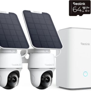 Reolink 4K 360° PT Camara Vigilancia WiFi Outdoor Solar con Seguimiento Automático, Gestión Central y Almacenamiento, Sin Cuotas Mensuales por Almacenamiento Local, Set de 2 Argus PT Ultra + SP