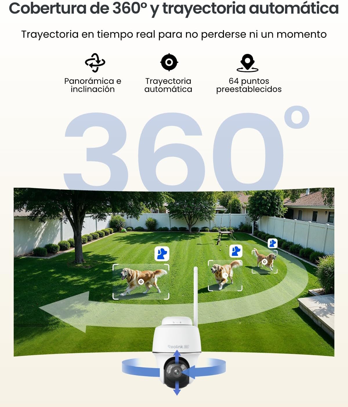 Reolink 4K 360° PT Camara Vigilancia WiFi Outdoor Solar con Seguimiento Automático, Gestión Central y Almacenamiento, Sin Cuotas Mensuales por Almacenamiento Local, Set de 4 Argus PT Ultra + SP - 3