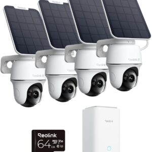 Reolink 4K 360° PT Camara Vigilancia WiFi Outdoor Solar con Seguimiento Automático, Gestión Central y Almacenamiento, Sin Cuotas Mensuales por Almacenamiento Local, Set de 4 Argus PT Ultra + SP