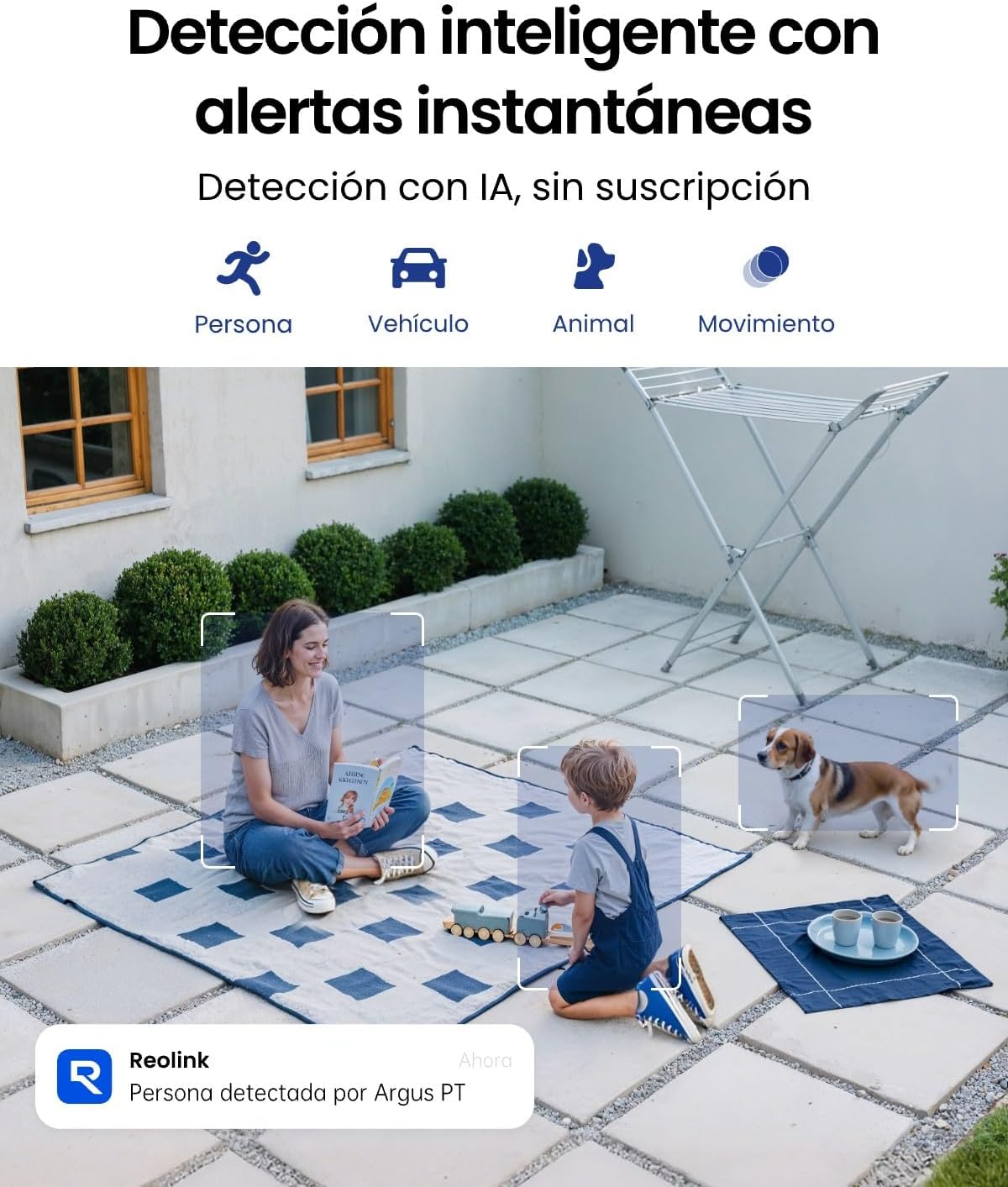 Reolink 5MP Camara Vigilancia WiFi Exterior Bateria Solar, Argus PT 5MP Cámara de Vigilancia 360° con Panel Solar, Cámara IP Sin Cable con Detección Smart, Cloud, Audio de 2 Via, Compatible con Alexa - 5