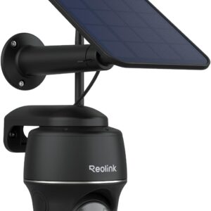 Reolink 5MP Camara Vigilancia WiFi Exterior Solar, Cámara Vigilancia Inalambrica 360° con Bateria, Camara WiFi 2,4/5 GHz, Detección Smart, Compatible con Alexa/Cloud, Argus PT(Negro) + Panel Solar