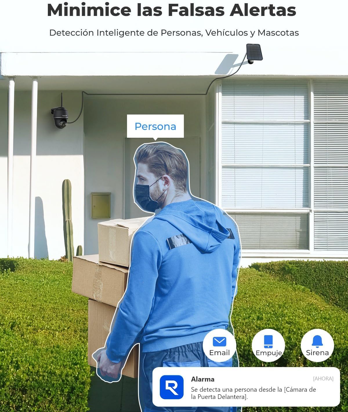 Reolink 5MP Camara Vigilancia WiFi Exterior Solar, Cámara Vigilancia Inalambrica 360° con Bateria, Camara WiFi 2,4/5 GHz, Detección Smart, Compatible con Alexa/Cloud, Argus PT(Negro) + Panel Solar - 4