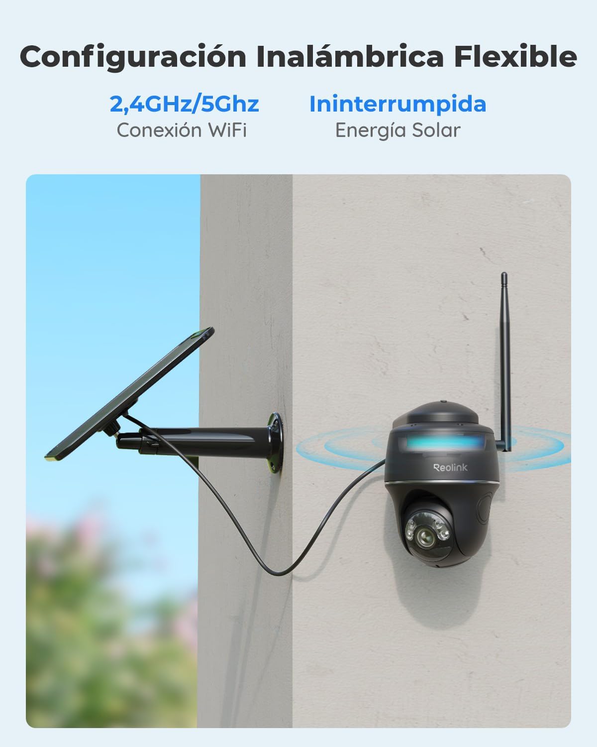 Reolink 5MP Camara Vigilancia WiFi Exterior Solar, Cámara Vigilancia Inalambrica 360° con Bateria, Camara WiFi 2,4/5 GHz, Detección Smart, Compatible con Alexa/Cloud, Argus PT(Negro) + Panel Solar - 5