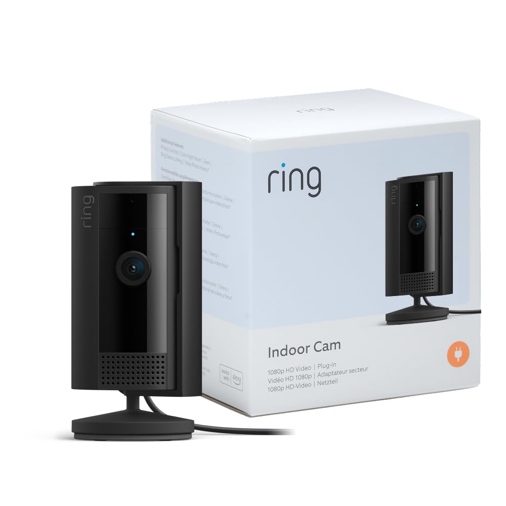 Ring Cámara interior (Indoor Camera 2.ª gen.) | Cámara de vigilancia wifi con enchufe para mascotas | Vídeo 1080p HD, comunicación bidireccional, cubierta de privacidad | 30 días gratis de Ring Home - 2