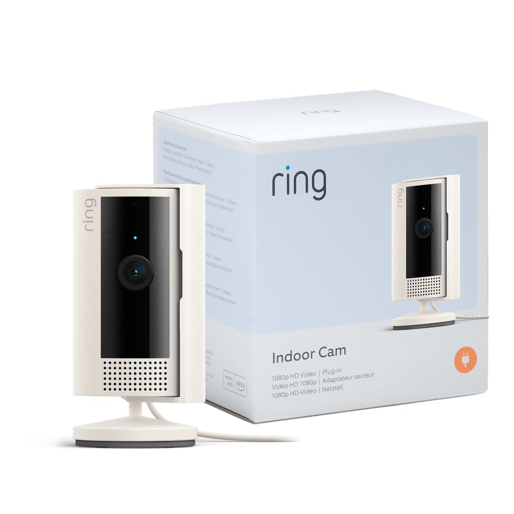 Ring Cámara interior (Indoor Camera 2.ª gen.) | Cámara de vigilancia wifi con enchufe para mascotas | Vídeo 1080p HD, comunicación bidireccional, cubierta de privacidad | 30 días gratis de Ring Home - 2