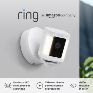 Ring cámara Plus con luces cableada (Spotlight Cam Plus) | Cámara de vigilancia exterior HD wifi con comunicación bidireccional, visión nocturna y focos LED | 30 días gratis de Ring Home | 2 Cámaras