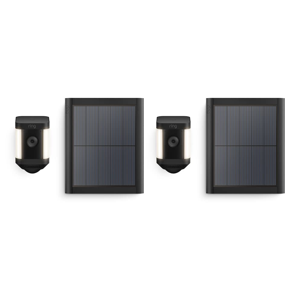 Ring cámara Plus con luces solar (Spotlight Cam Plus) | Cámara de vigilancia exterior HD wifi con comunicación bidireccional, visión nocturna y focos LED | 30 días gratis de Ring Home | 2 Cámaras - 2