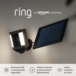 Ring cámara Plus con luces solar (Spotlight Cam Plus) | Cámara de vigilancia exterior HD wifi con comunicación bidireccional, visión nocturna y focos LED | 30 días gratis de Ring Home | 2 Cámaras