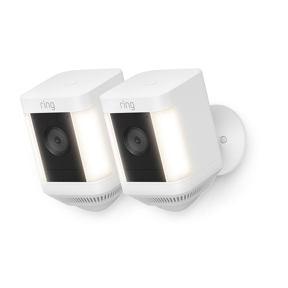 Ring cámara Plus con luces y batería (Spotlight Cam Plus) | Cámara de vigilancia exterior HD wifi con comunicación bidireccional, visión nocturna y focos LED | 30 días gratis de Ring Home | 2 Cámaras - 2