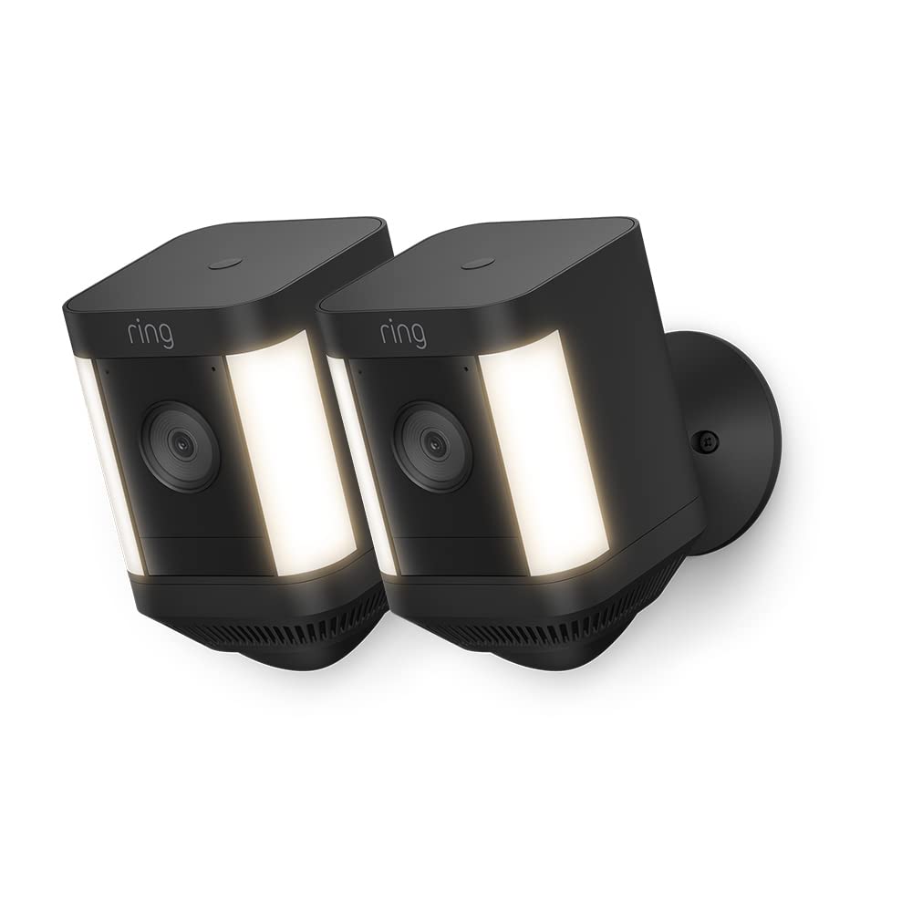 Ring cámara Plus con luces y batería (Spotlight Cam Plus) | Cámara de vigilancia exterior HD wifi con comunicación bidireccional, visión nocturna y focos LED | 30 días gratis de Ring Home | 2 Cámaras - 2