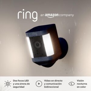 Ring cámara Plus con luces y batería (Spotlight Cam Plus) | Cámara de vigilancia exterior HD wifi con comunicación bidireccional, visión nocturna y focos LED | 30 días gratis de Ring Home | 2 Cámaras