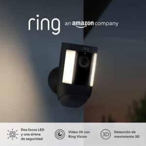 Ring cámara Pro con luces y batería (Spotlight Cam Pro Battery) | Vídeo 2K con Ring Vision, detección de movimiento 3D, instalación por cuenta propia | 30 días de prueba gratuita de Ring Home