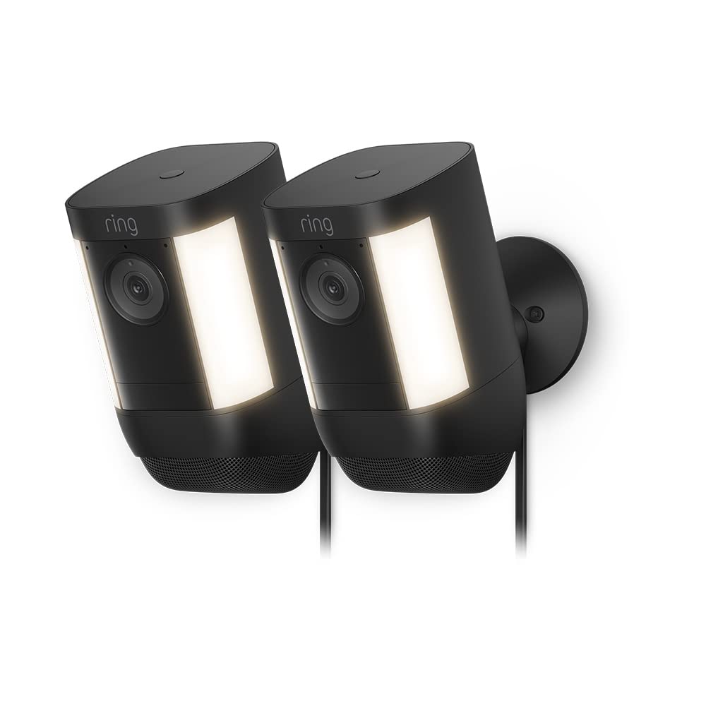 Ring cámara Pro con luces y enchufe (Spotlight Cam Pro Plug-In) | Cámara exterior con vídeo 2K, Ring Vision, detección de movimiento 3D | 30 días de prueba gratuita de Ring Home | 2 Cámaras - 2