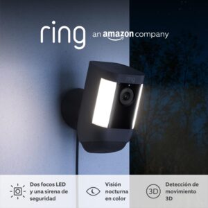 Ring cámara Pro con luces y enchufe (Spotlight Cam Pro Plug-In) | Cámara exterior con vídeo 2K, Ring Vision, detección de movimiento 3D | 30 días de prueba gratuita de Ring Home | 2 Cámaras