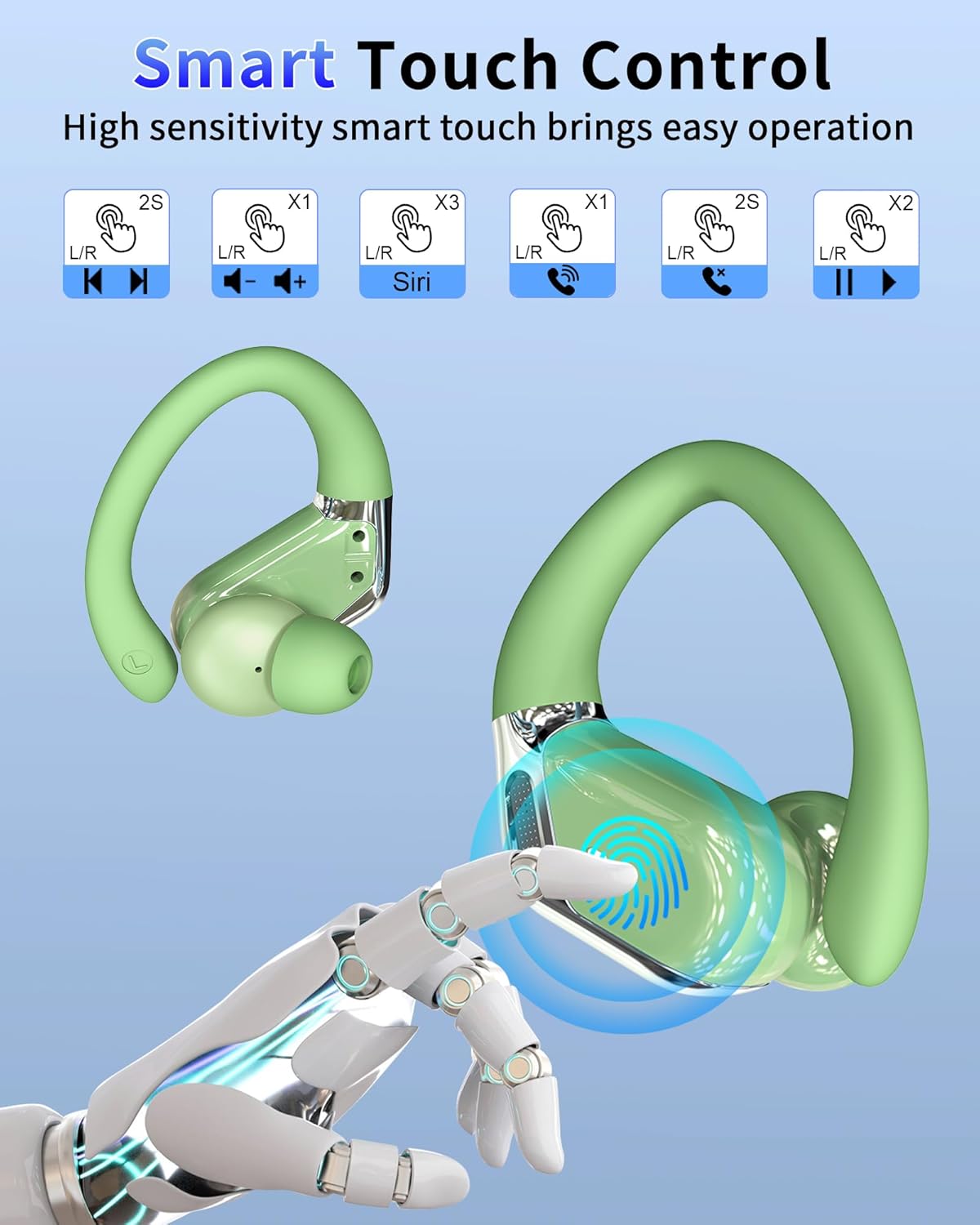 Rolosar Auriculares Bluetooth, auriculares inalámbricos Bluetooth 5.4, tiempo de reproducción de 50 horas en el oído, auriculares con 4 micrófono ENC con cancelación de ruido ENC - 5