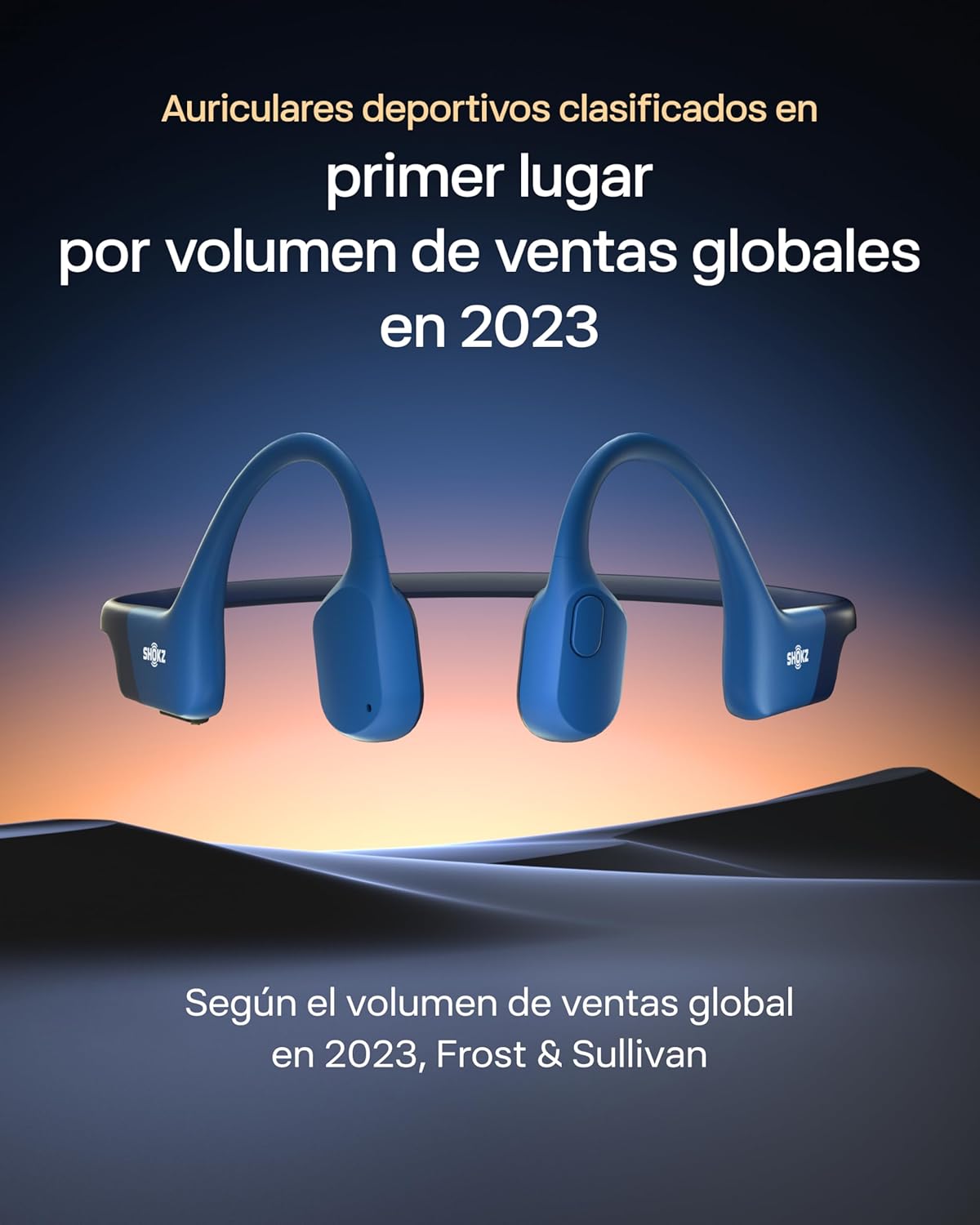 SHOKZ OpenRun Auriculares Conducción Ósea, Deportivos Inalámbricos Bluetooth con Micrófono Cancelación de Ruido, Open-Ear de Oído Abierto, Resistentes al Agua IP67 para Correr, USB-C, Azul - 2