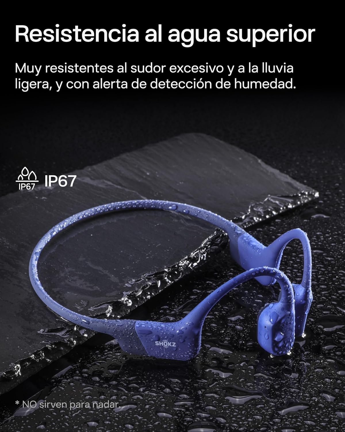 SHOKZ OpenRun Auriculares Conducción Ósea, Deportivos Inalámbricos Bluetooth con Micrófono Cancelación de Ruido, Open-Ear de Oído Abierto, Resistentes al Agua IP67 para Correr, USB-C, Azul - 5