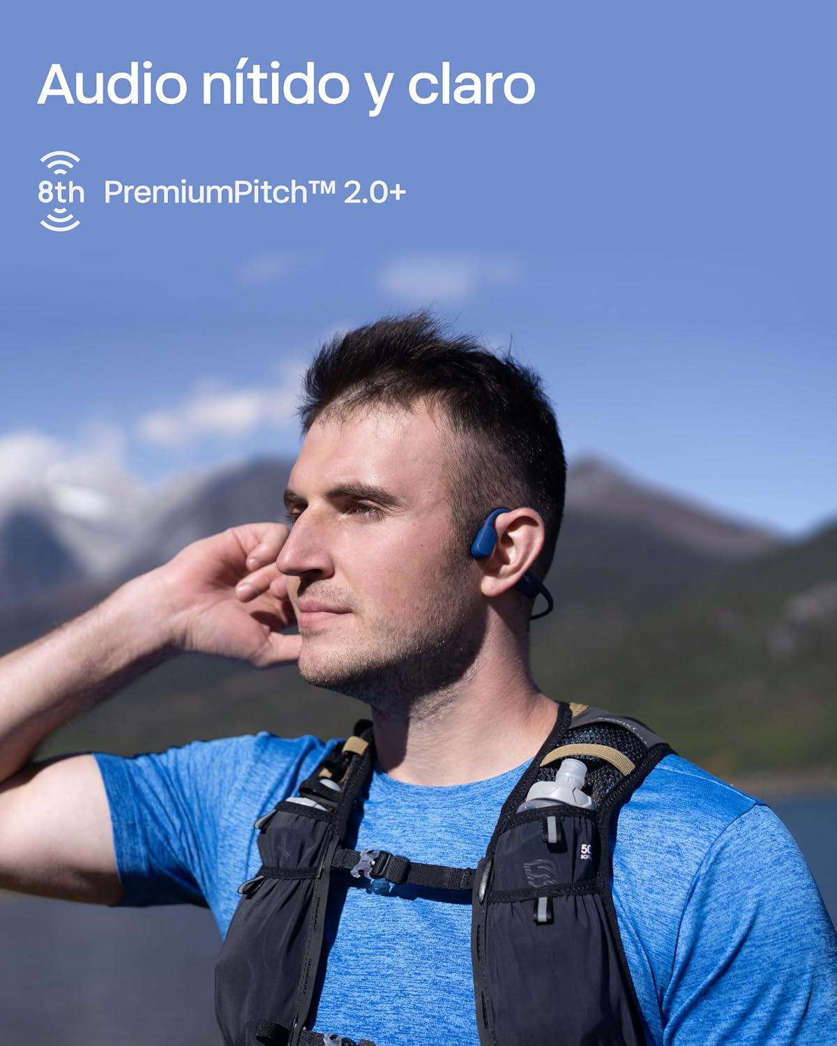 SHOKZ OpenRun Auriculares Conducción Ósea, Deportivos Inalámbricos Bluetooth con Micrófono Cancelación de Ruido, Open-Ear de Oído Abierto, Resistentes al Agua IP67 para Correr, USB-C, Azul - 6