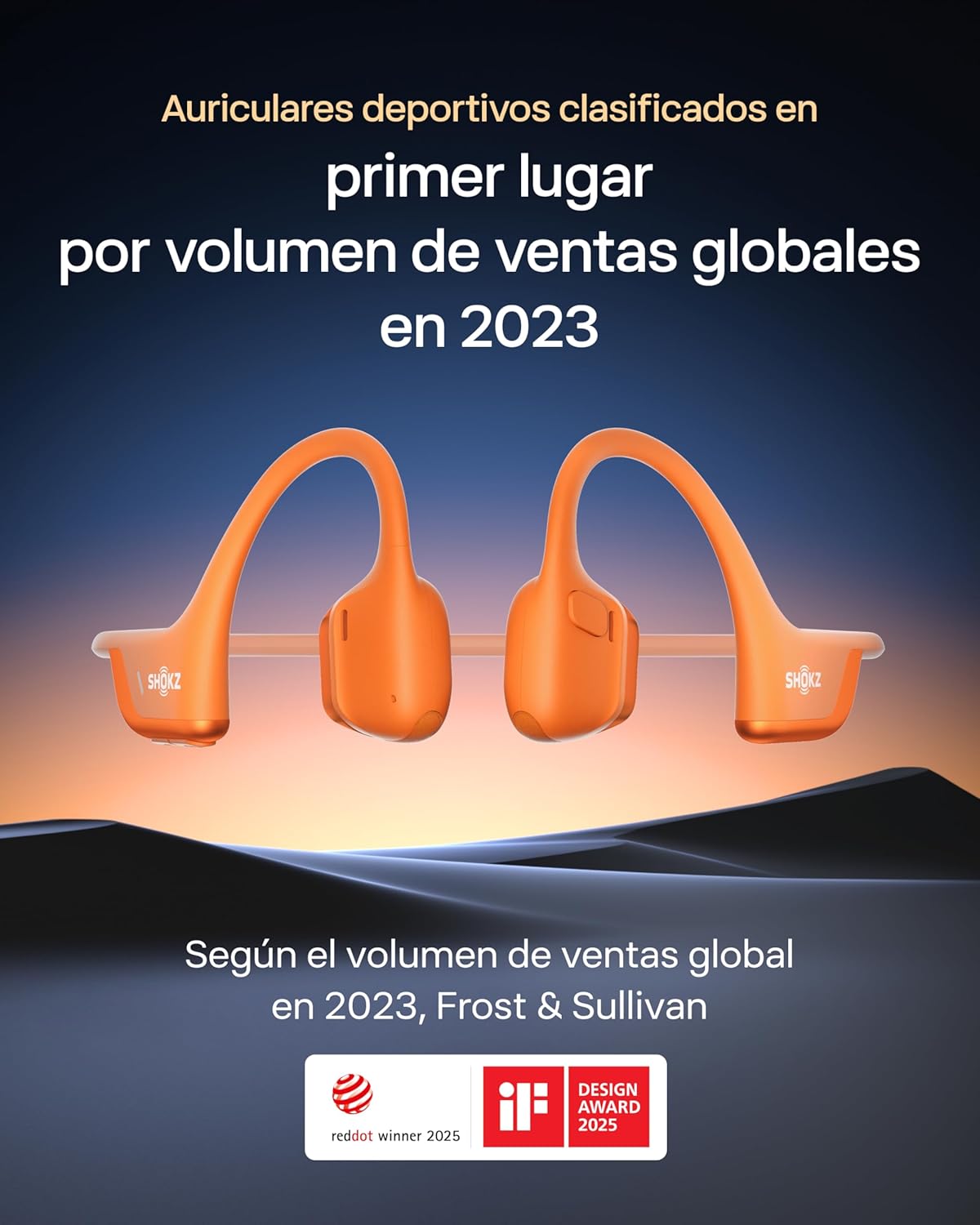 SHOKZ OpenRun Pro 2 Auriculares Deportivos de Conducción Ósea, Inalámbricos Bluetooth 5.3, Micrófonos con Cancelación de Ruido, Resistente al Agua IP55, 12h Reproducción, Carga Rápida USB-C, Naranja - 2