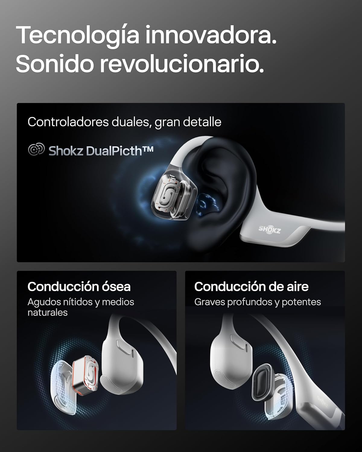 SHOKZ OpenRun Pro 2 Auriculares Deportivos de Conducción Ósea, Inalámbricos Bluetooth 5.3, Micrófonos con Cancelación de Ruido, Resistente al Agua IP55, 12h Reproducción, Carga Rápida USB-C, Plata - 4