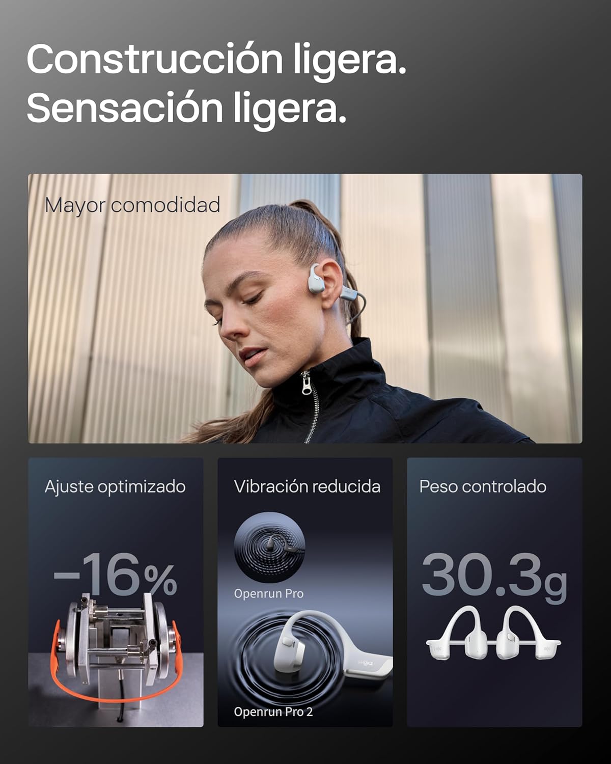 SHOKZ OpenRun Pro 2 Auriculares Deportivos de Conducción Ósea, Inalámbricos Bluetooth 5.3, Micrófonos con Cancelación de Ruido, Resistente al Agua IP55, 12h Reproducción, Carga Rápida USB-C, Plata - 6