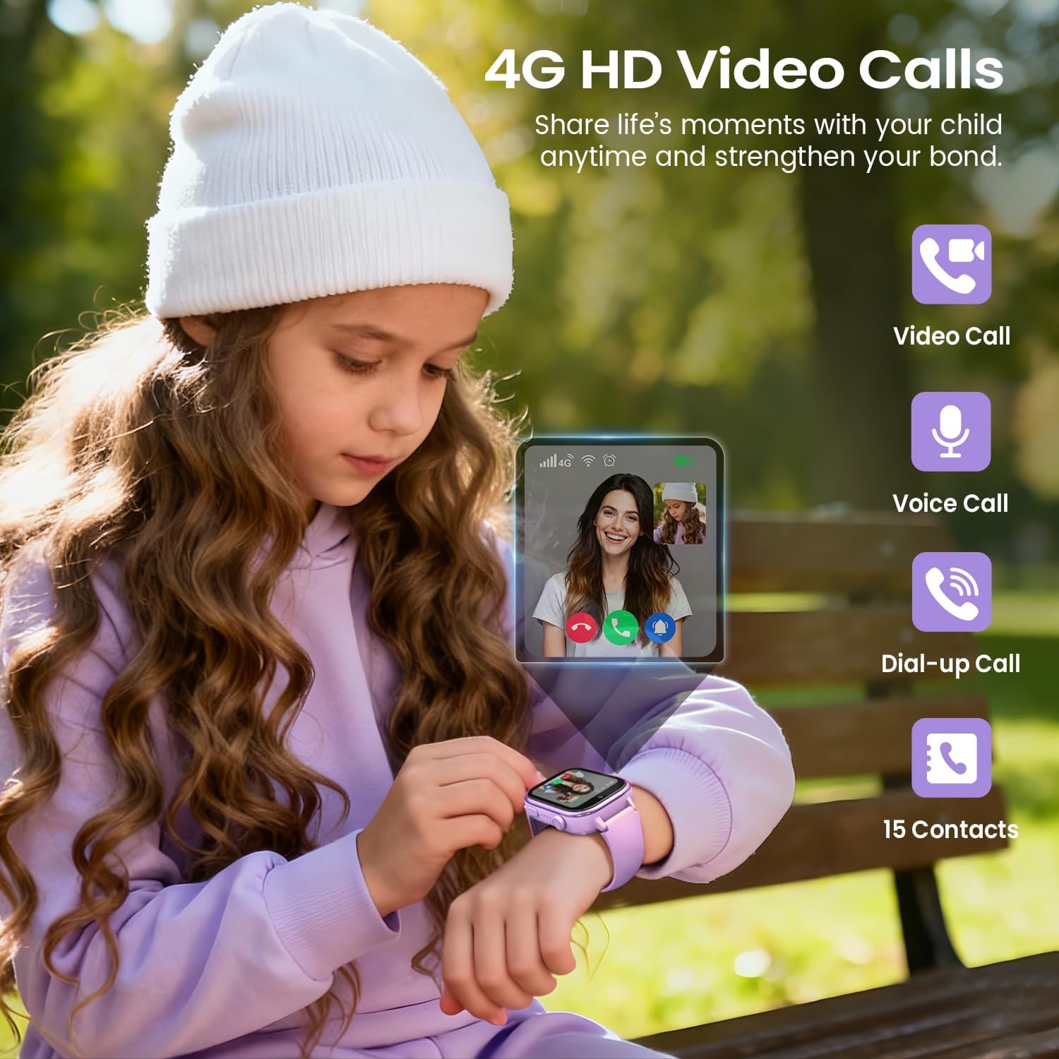 SWGOTA 4G Reloj Inteligente Niña, Smartwatch Niños con GPS y Teléfono/Videollamadas/Chat de Voz/Función SOS/Modo Escuela/IP68 Cámara Despertador Podómetro Monitor de Sueño, Regalo Niñas/Niños, Púrpura - 3