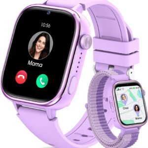 SWGOTA 4G Reloj Inteligente Niña, Smartwatch Niños con GPS y Teléfono/Videollamadas/Chat de Voz/Función SOS/Modo Escuela/IP68 Cámara Despertador Podómetro Monitor de Sueño, Regalo Niñas/Niños, Púrpura